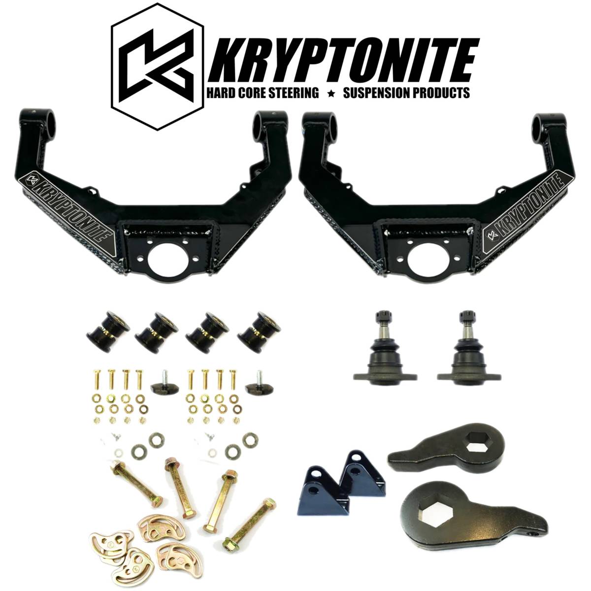 Image of Kryptonite Control Arms/Cam Bolt/Stage 1 Leveling Kit For 01-10 GM 2500HD/3500HD