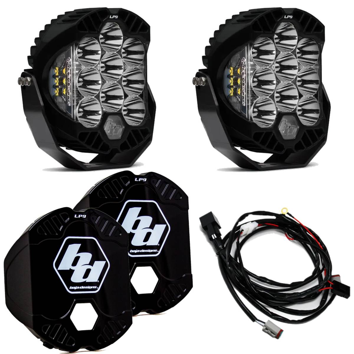 Image of Baja Designs LP9 Sport LED Clear Spot Pattern Lights/Toggle Harness/Rock Guards