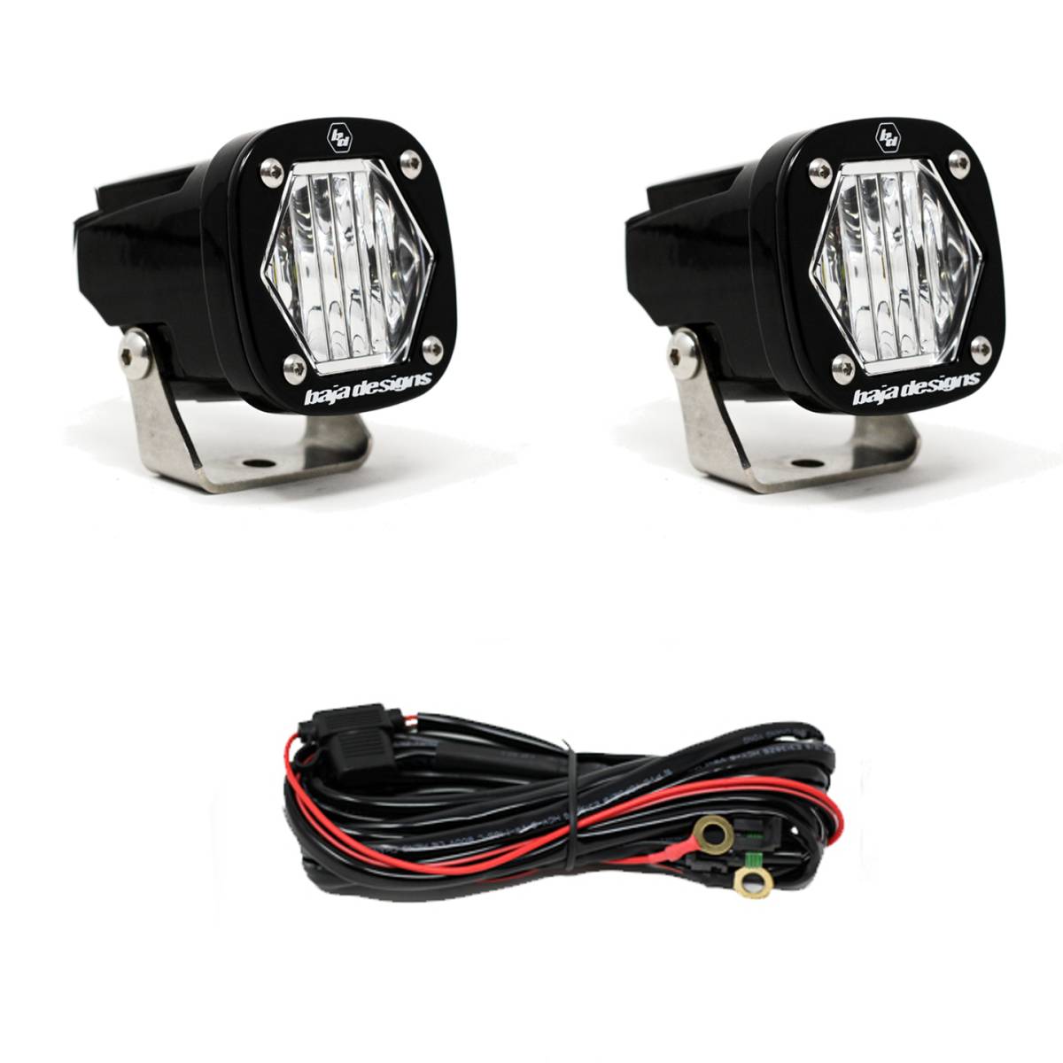 Image of Baja Designs S1 Black Wide Cornering 5000K 2,375 Lumens LED Light Pair & Harness