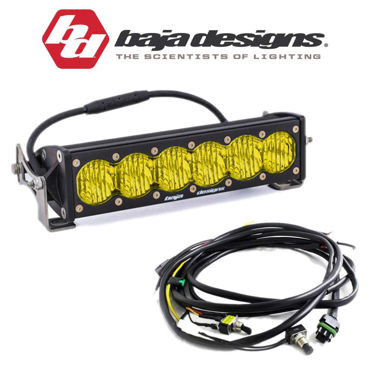 Image of Baja Designs 10" OnX6+ Amber Wide Cornering Light Bar W/ High/Low Wiring Harness