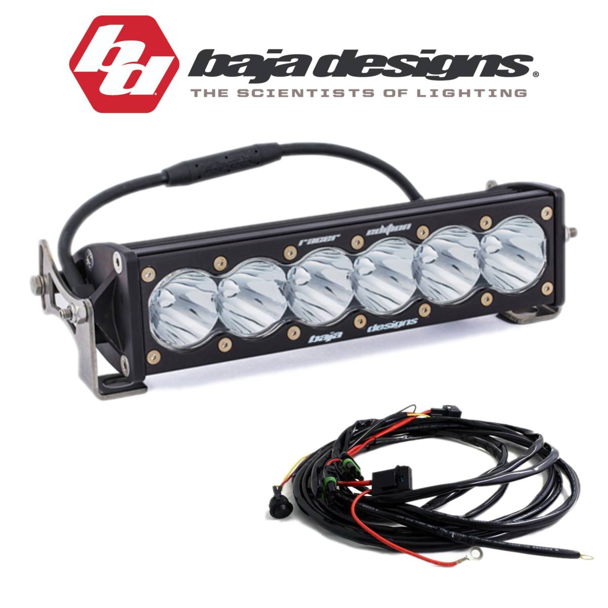 Image of Baja Designs 10" OnX6+ Clear Racer Spot Light Bar With Toggle Wiring Harness