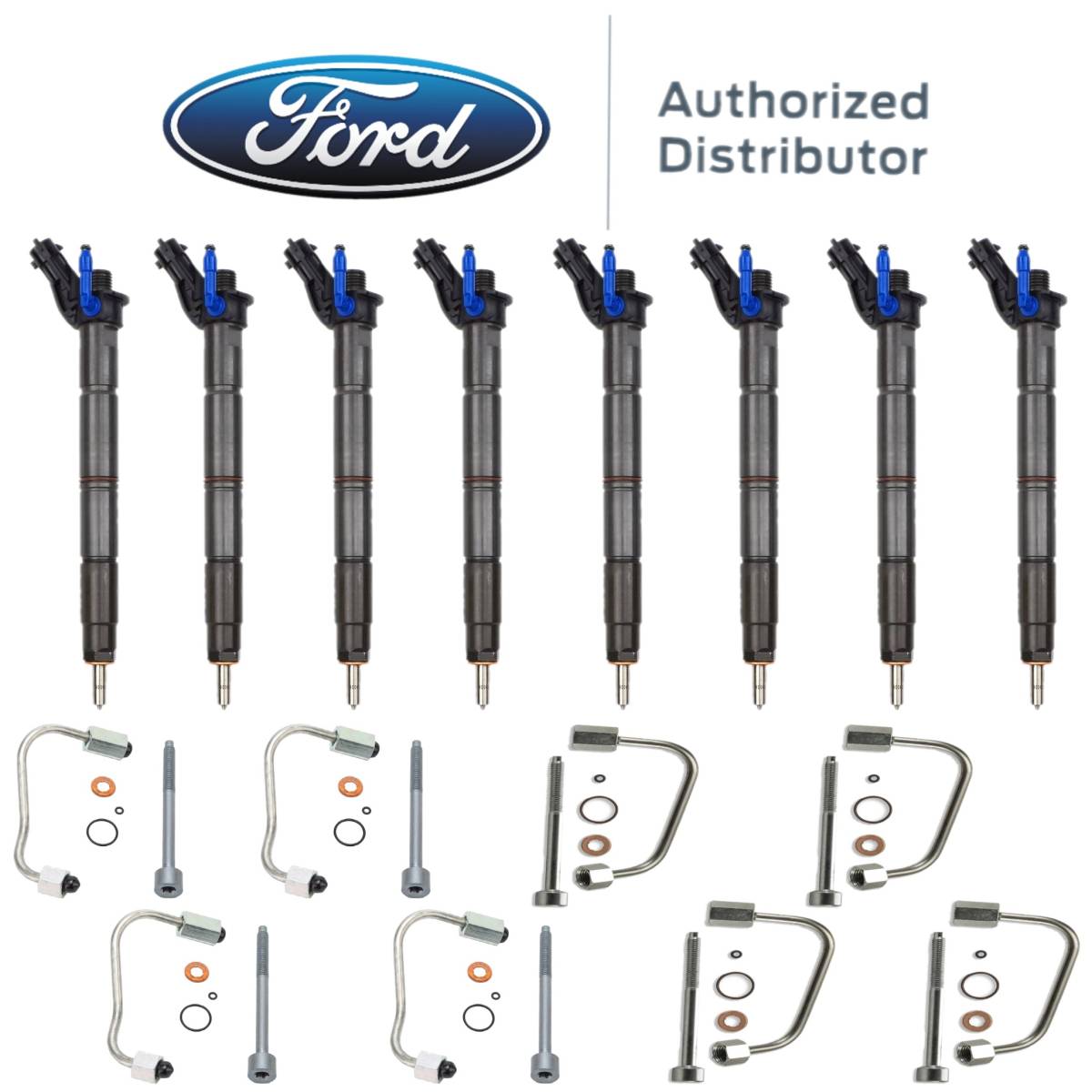 Image of OEM Ford (8) Fuel Injectors With Lines & Bolts For 2015-2019 Ford 6.7L Powerstroke