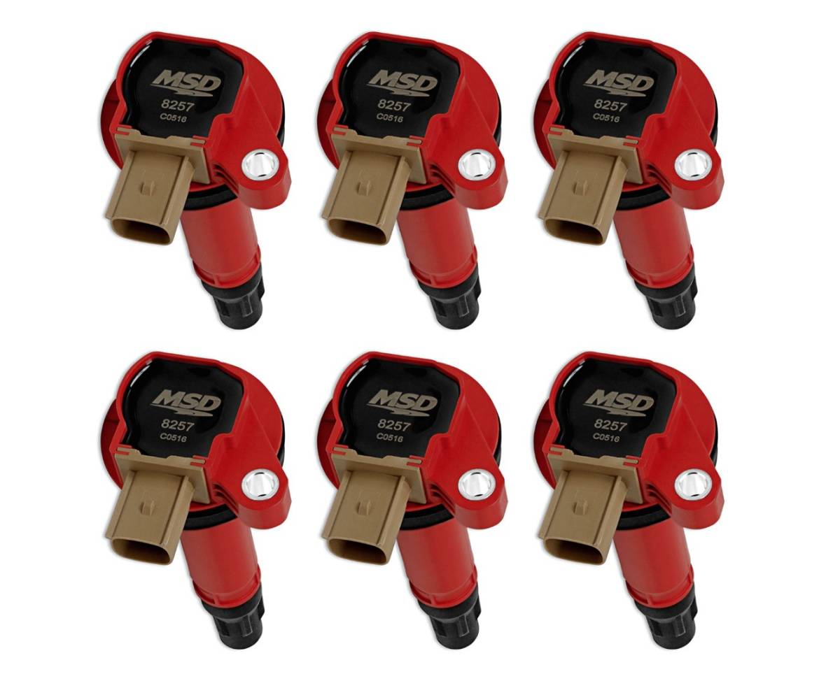 Image of MSD (6) Red Ignition Coils For 2011-2016 F-150 3.5L V6 Ecoboost W/ Tan 3-Pin
