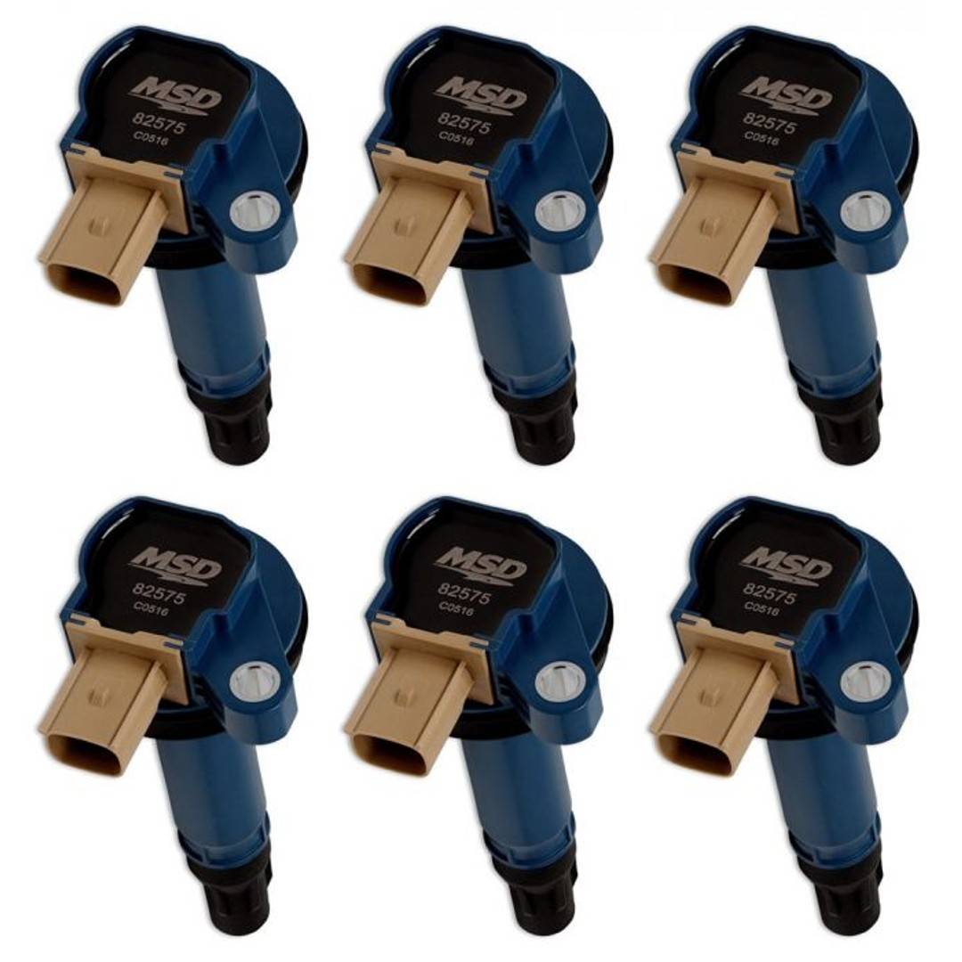 Image of MSD (6) Blue Ignition Coils For 2011-2016 F-150 3.5L V6 Ecoboost W/ Tan 3-Pin