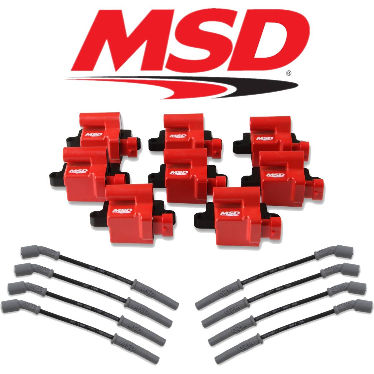 Image of MSD Red Ignition Coil/Black Plug Wire Kit For 99-07 Chevrolet/GMC 5.3L/6.0L LS