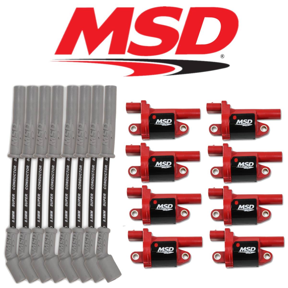 Image of MSD Red Ignition Coil/Black Plug Wire Kit For 14+ Cadillac/Chevy/GMC 5.3L/6.2L