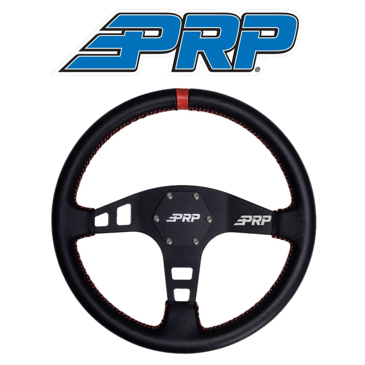 Image of PRP Flat Leather Steering Wheel Red Stripe For Polaris RZR/Can-Am Maverick