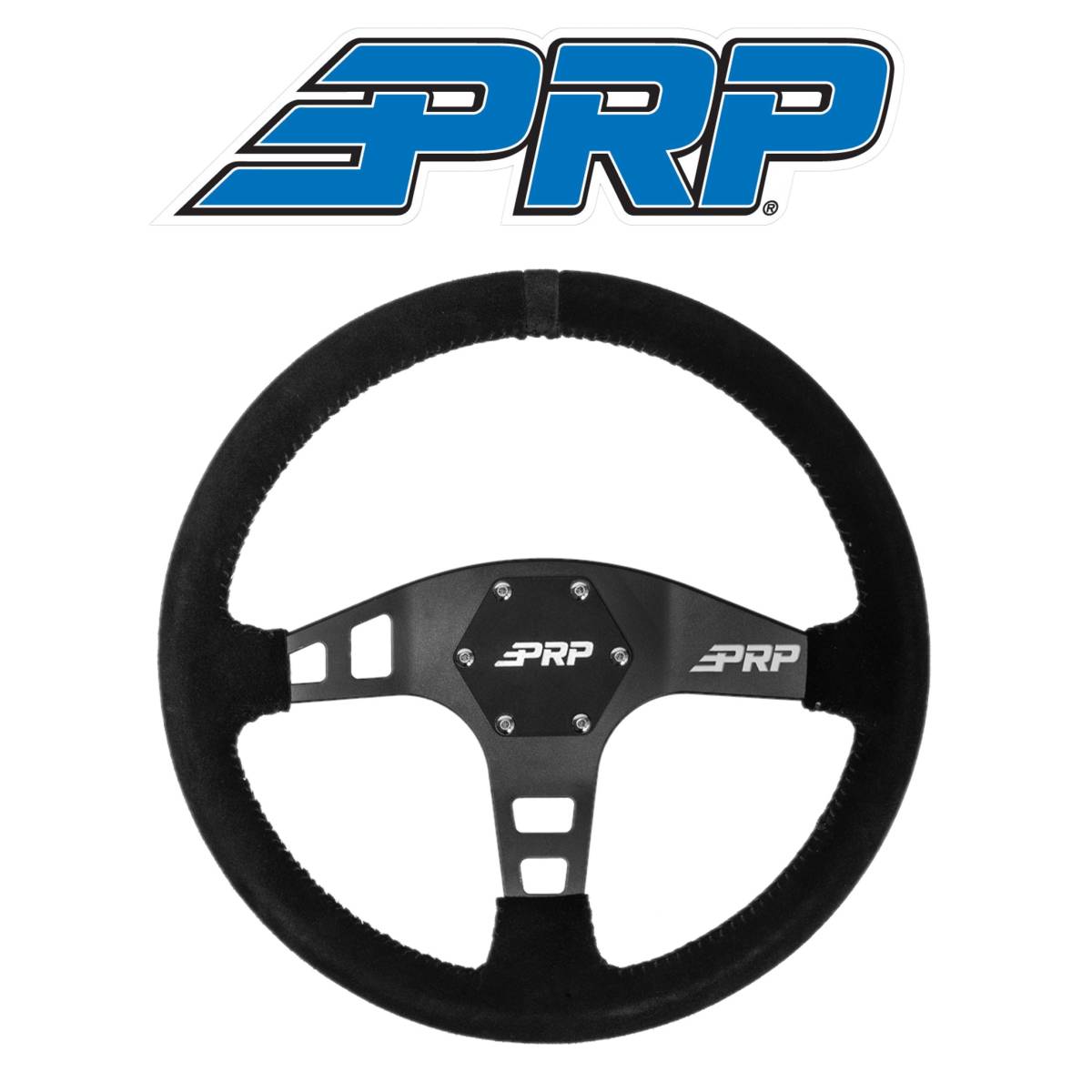 Image of PRP Flat Suede Steering Wheel With Black Stripe For Polaris RZR/Can-Am Maverick