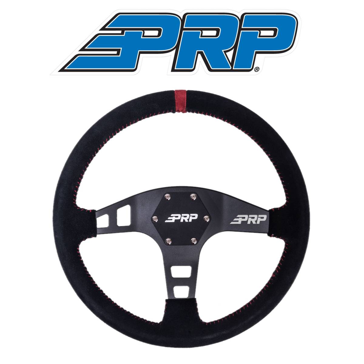 Image of PRP Flat Suede Steering Wheel With Red Stripe For Polaris RZR/Can-Am Maverick