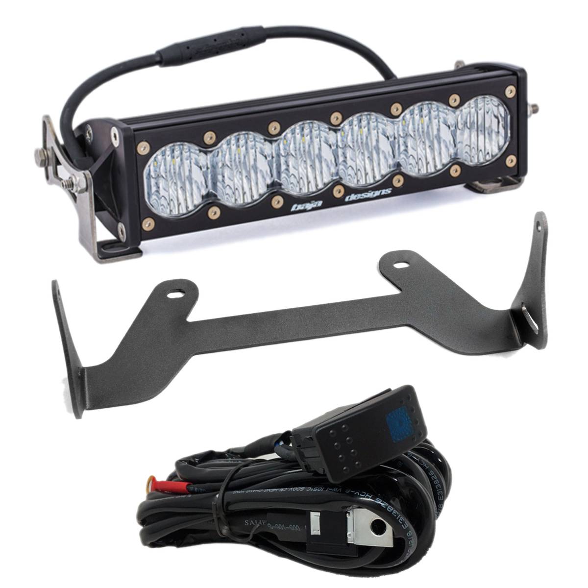 Image of Rudy's Custom Shock Mount Bracket & Baja Designs 10" OnX6+Light Bar  & Rocker Switch For 2017-2024 Can-Am Maverick X3