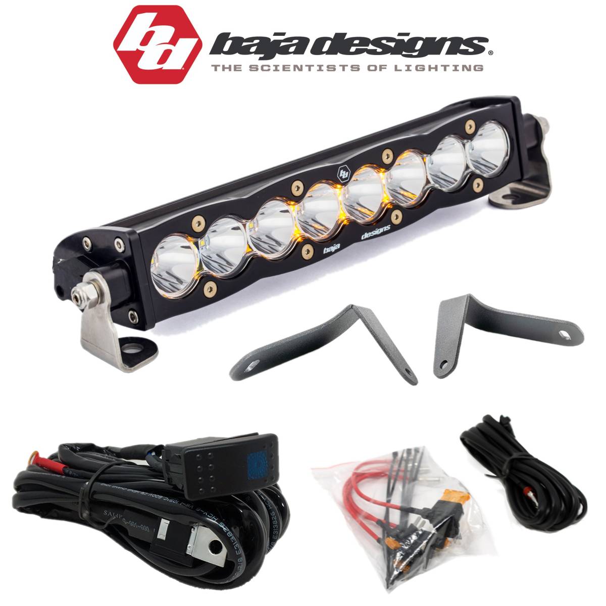 Image of Rudy's Custom Shock Mount Bracket & Baja Designs 10" S8 Light Bar  & Rocker Switch For 2017-2024 Can-Am Maverick X3