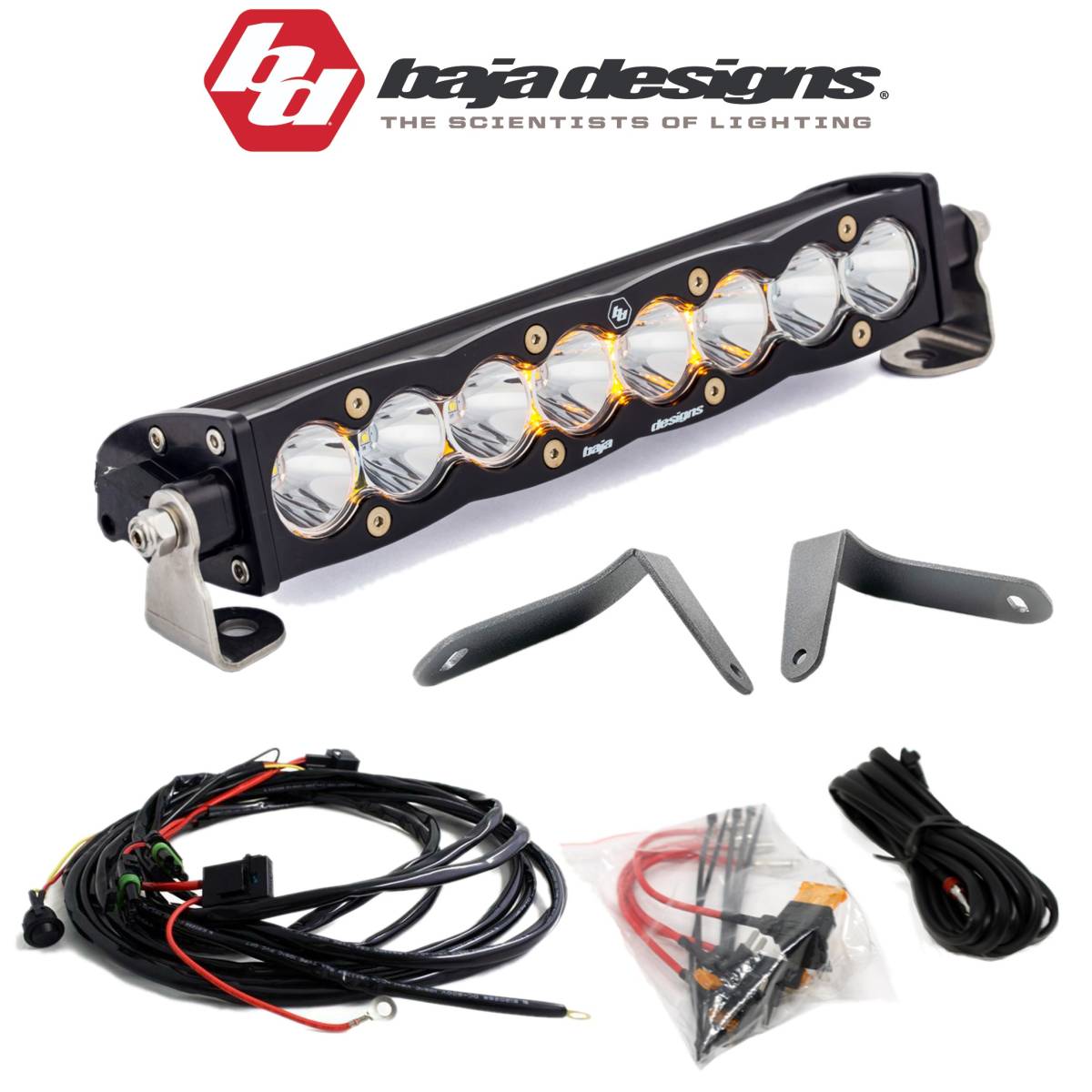 Image of Rudy's Custom Shock Mount Bracket & Baja Designs 10" S8 Light Bar & Toggle Switch For 2017-2024 Can-Am Maverick X3
