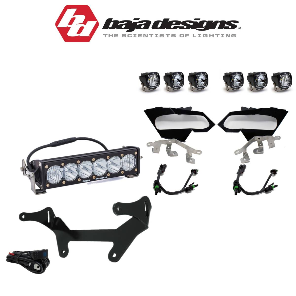 Image of Baja Designs Triple S1 Headlight & Shock Mount OnX6+ Kit For 17+ Can-Am Maverick