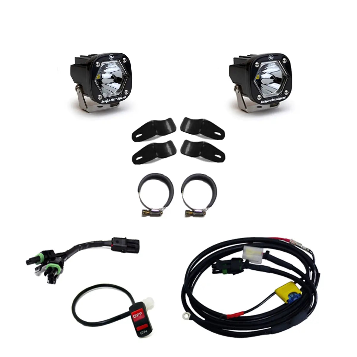 Image of Baja Designs Moto Universal S1 Spot LED Auxiliary Lighting Kit With Switch