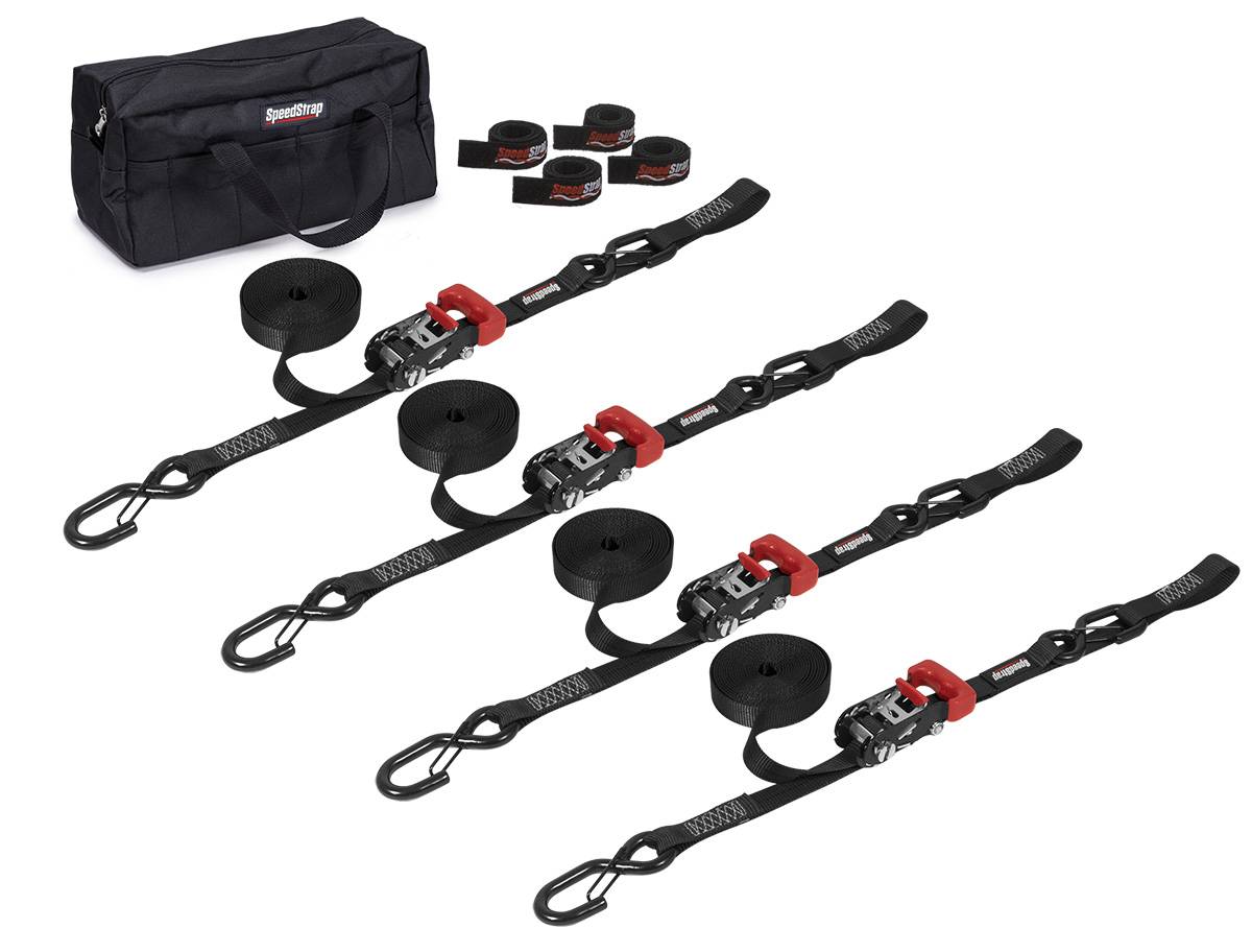 Image of SpeedStrap Heavy Duty 1.5″ Black Strap Ratchet Tie-Down Kit For ATV/Motorcycle