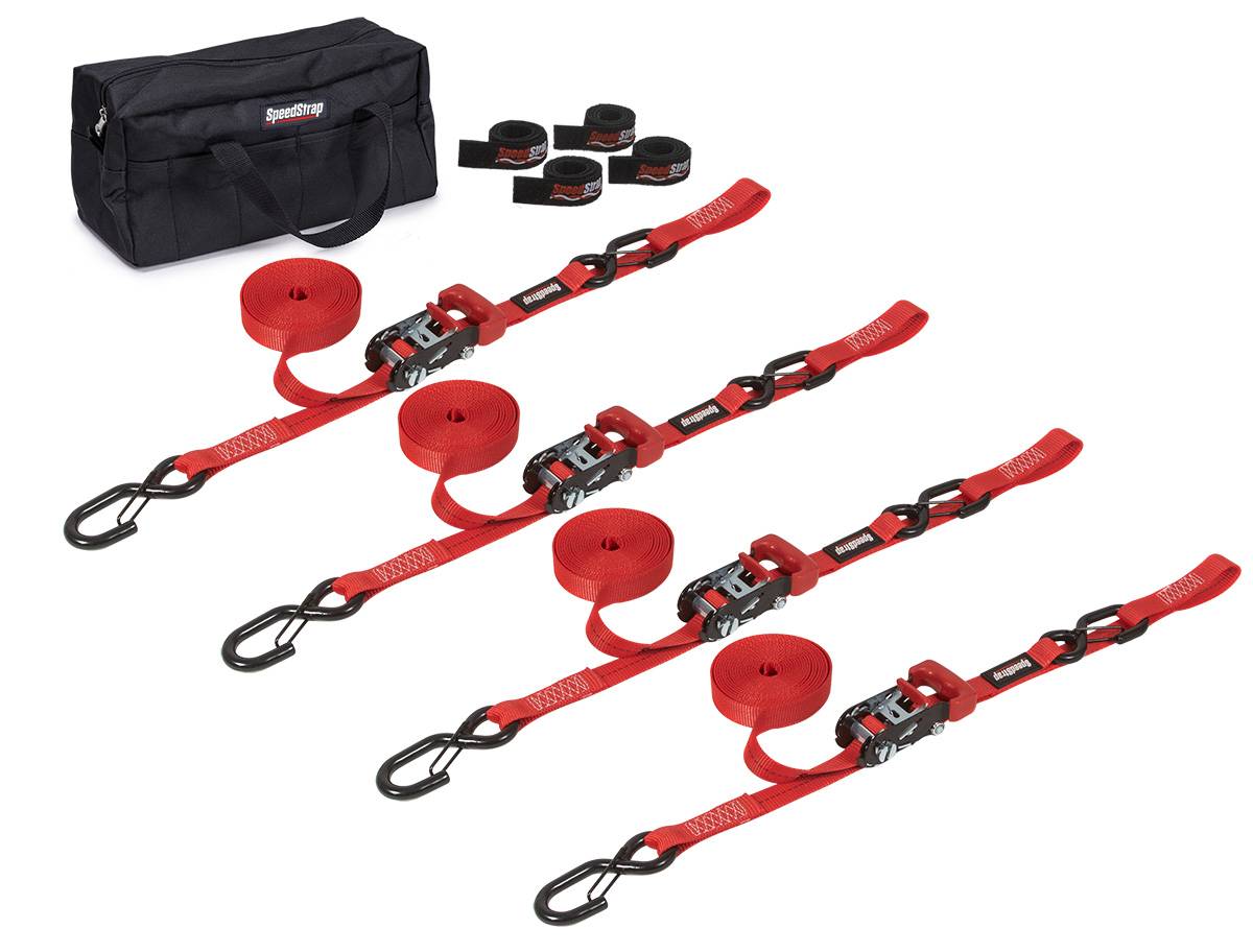 Image of SpeedStrap Heavy Duty 1.5″ Red Strap Ratchet Tie-Down Kit For ATV/Motorcycle