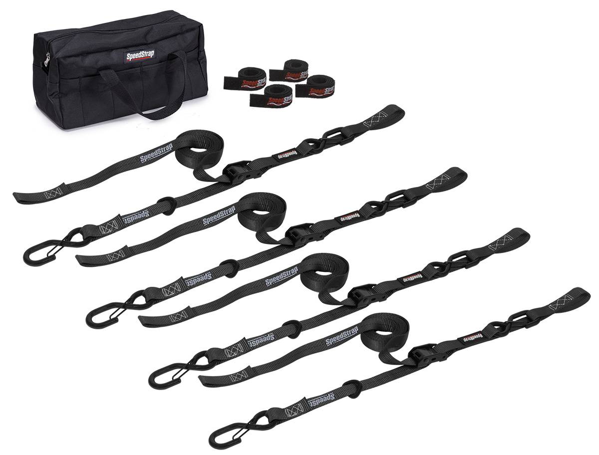 Image of SpeedStrap Heavy Duty 1″ Black Strap Cam-Lock Tie-Down Kit For Motorcycles