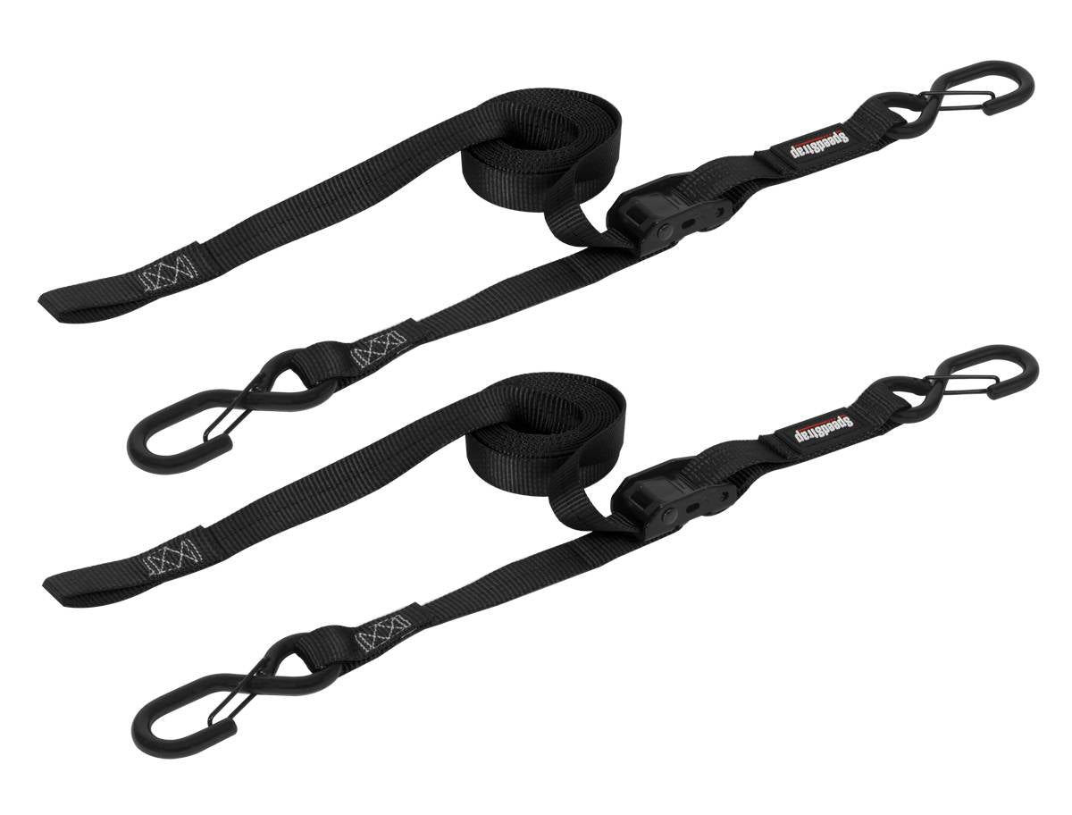 Image of SpeedStrap Heavy Duty Cam-Lock 1in by 10ft Black Strap Tie-Down W/ Snap S-Hooks 2-Pack