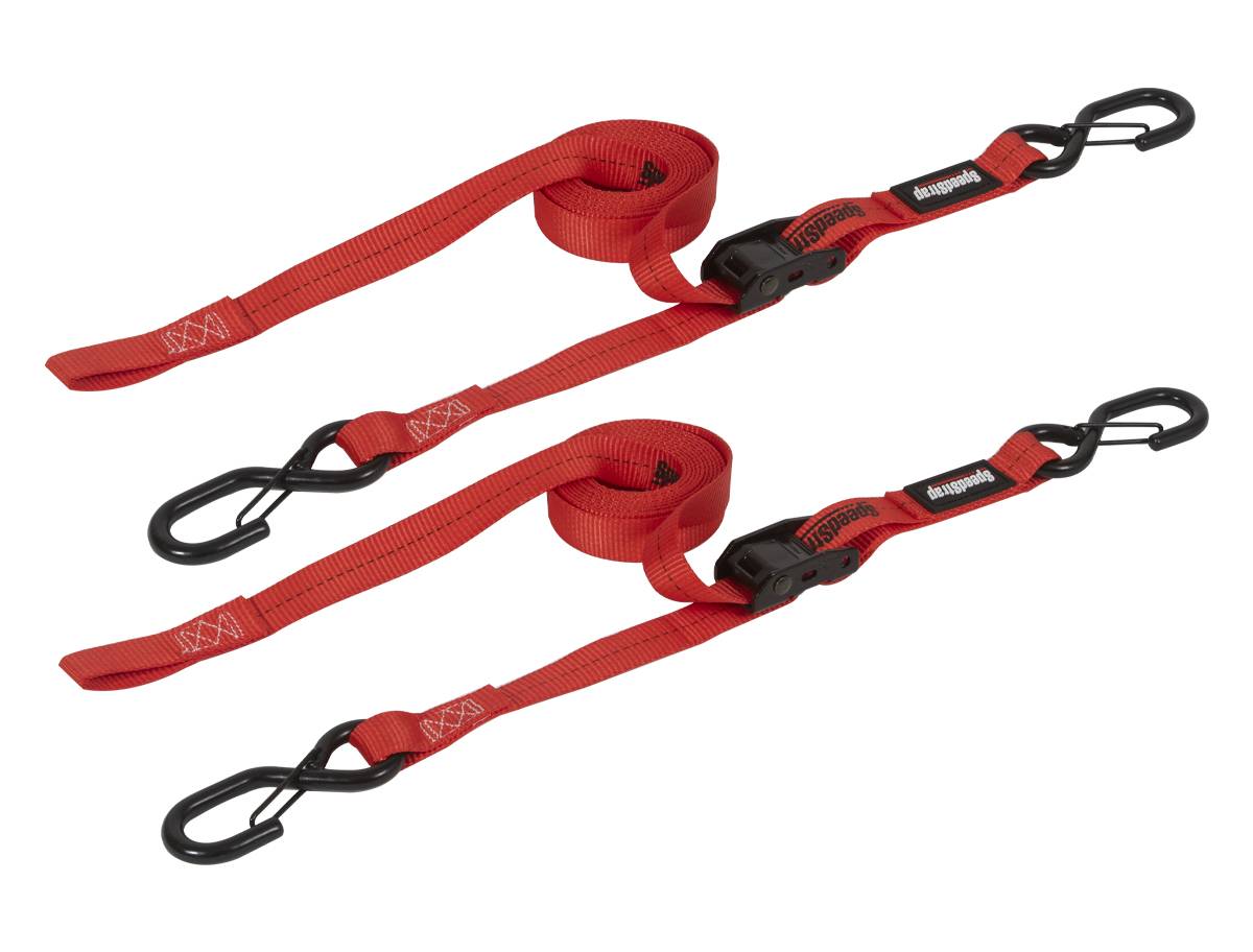 Image of SpeedStrap Heavy Duty Cam-Lock 1in by 10ft Red Strap Tie-Down W/ Snap S-Hooks 2-Pack
