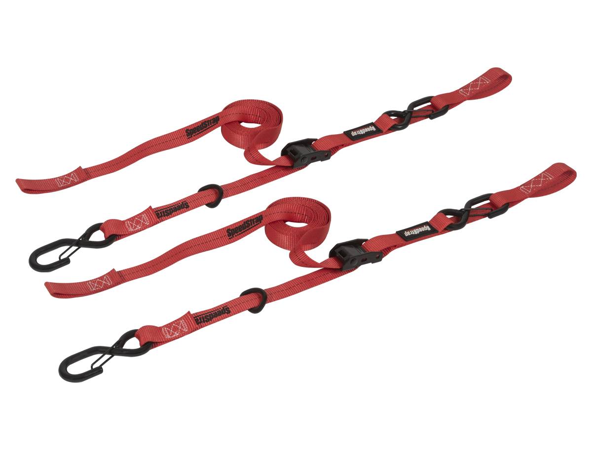 Image of SpeedStrap Cam-Lock 1"x10' Red Strap Tie-Down W/ Snap S-Hook and Soft Tie 2-Pack