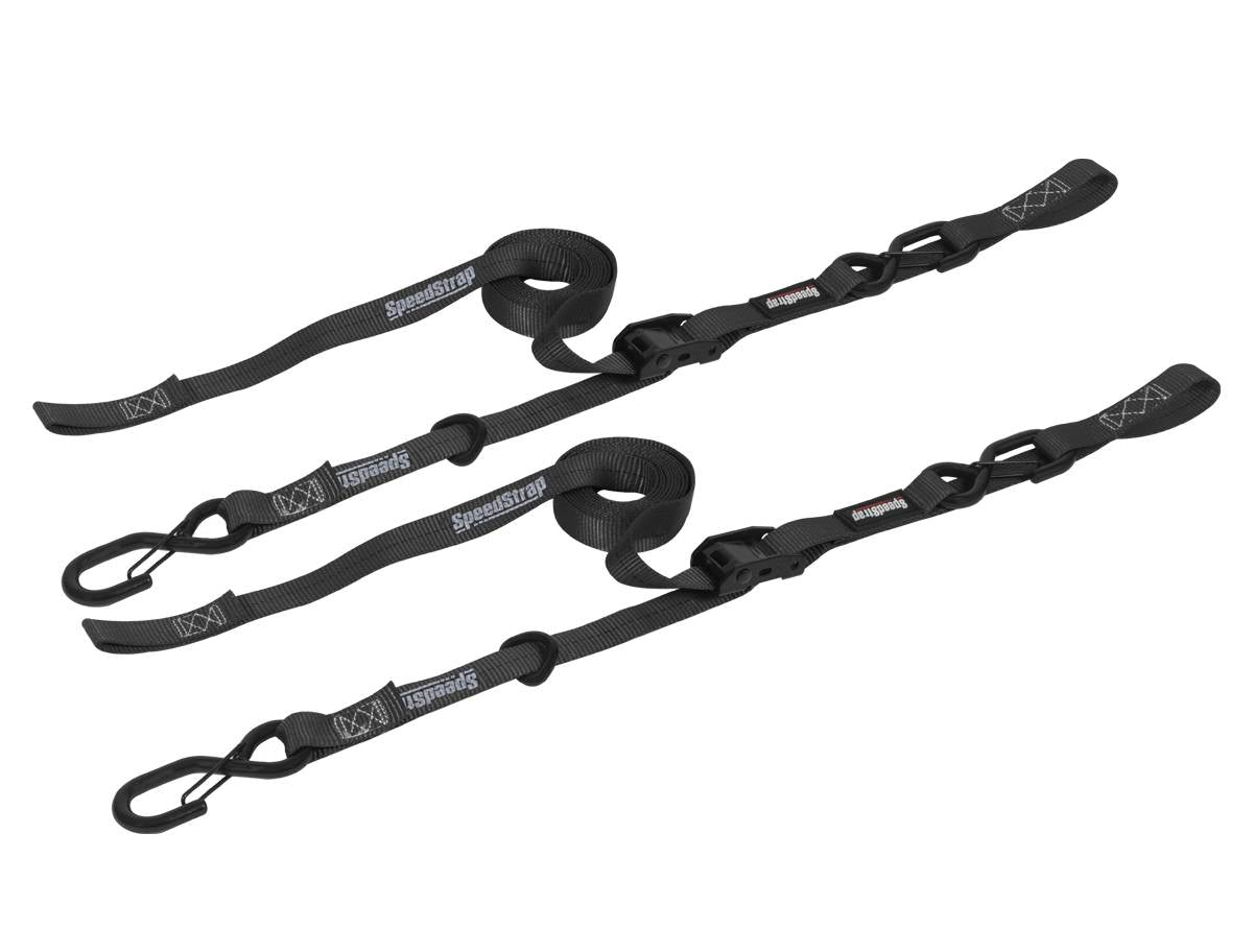 Image of SpeedStrap Cam-Lock 1"x10' Black Strap Tie-Down W/ Snap S-Hook and Soft Tie 2-Pack