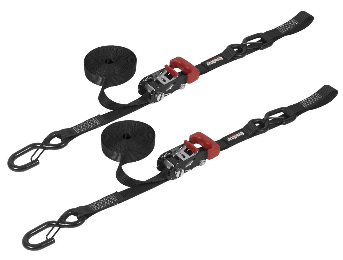 Image of SpeedStrap 1"x15' Black Strap Ratchet Tie-Down W/ Snap S-Hook/Soft Tie 2-Pack