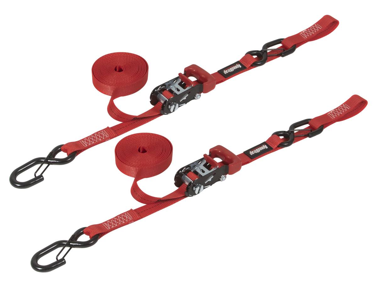 Image of SpeedStrap 1"x15' Red Strap Ratchet Tie-Down W/ Snap S-Hook/Soft Tie 2-Pack