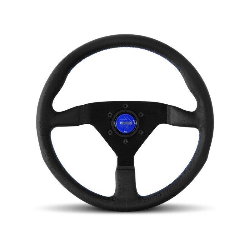 Image of Momo Monte Carlo 350MM Black Leather Steering Wheel W/ Blue Stitching MCL35BK6B