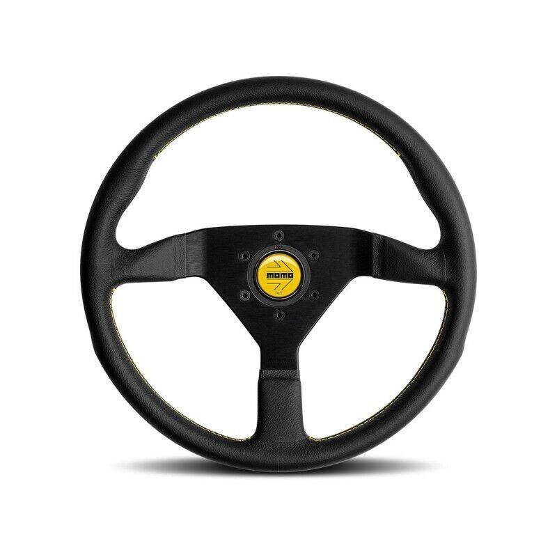 Image of Momo Monte Carlo 350MM Black Leather Steering Wheel Yellow Stitching MCL35BK5B