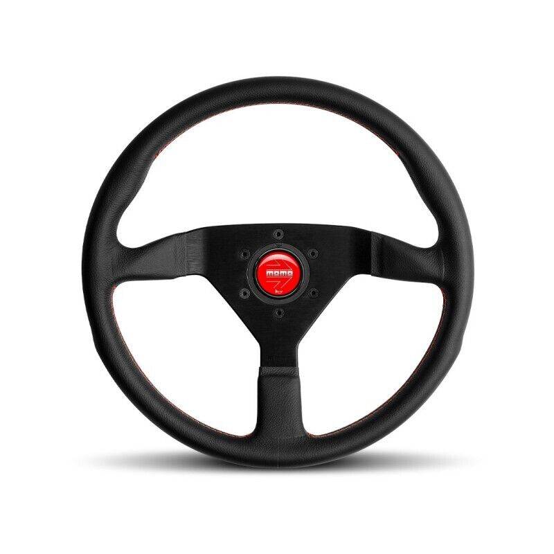 Image of Momo Monte Carlo 350MM Black Leather Steering Wheel W/ Red Stitching MCL35BK3B