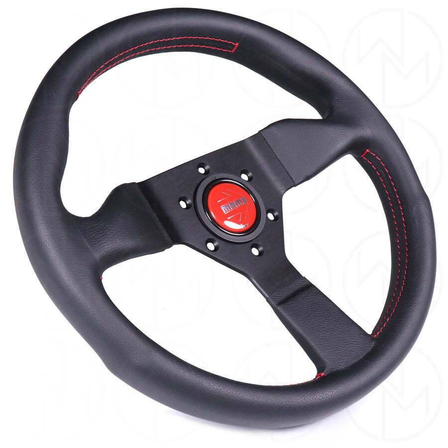 Momo Monte Carlo 320MM Black Leather Steering Wheel W/ Red