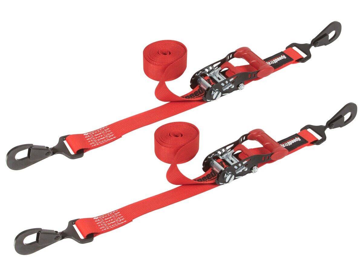 Image of SpeedStrap Red 1.5"x10' UTV Ratchet Tie Down W/ Floating Snap Hook (2-Pack)
