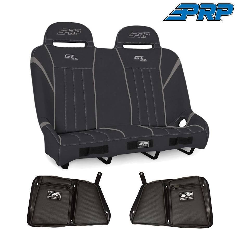 Image of PRP GT/SE Black & Gray Suspension Rear Bench Seat W/ Rear Padded Door Bags For 2015+ Polaris RZR 4 Door