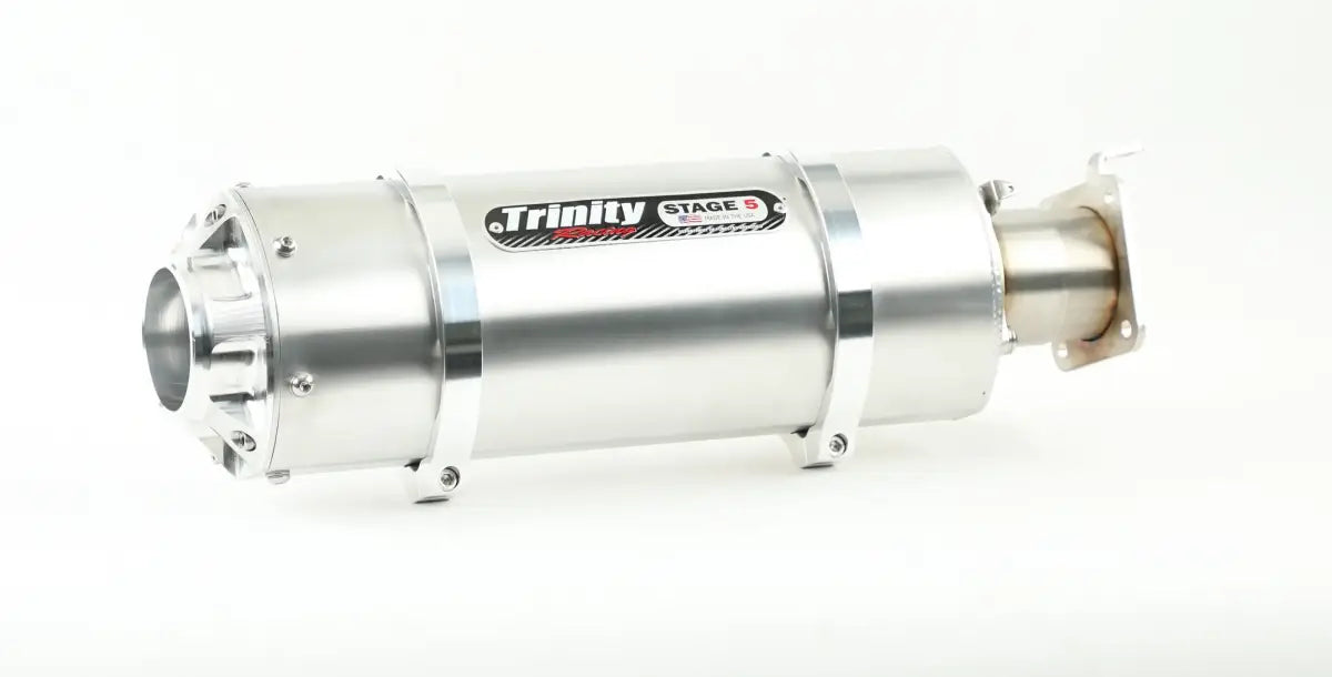 Image of Trinity Brushed Stage 5 Dual Slip-On Muffler For 20-23 TERYX KRX 1000 / 4 Seater