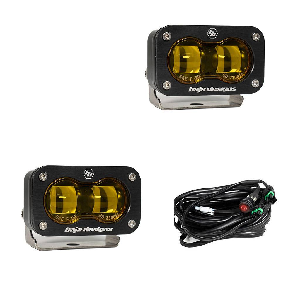 Image of Baja Designs 237811 S2 SAE LED Auxiliary Light Pod Pair - Amber - Universal