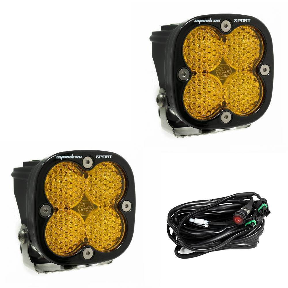 Image of Baja Designs Squadron Sport Black LED Auxiliary Light Pod Pair- Universal- Amber