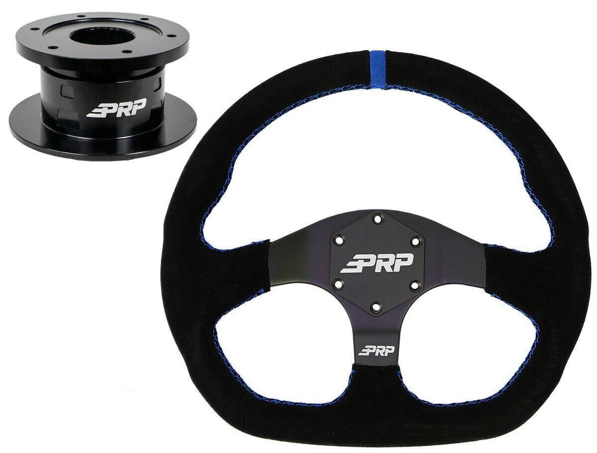 Image of PRP Comp-R Suede Steering Wheel W/ QR 6-Bolt Hub, Blue Stripe For Polaris/Can-Am