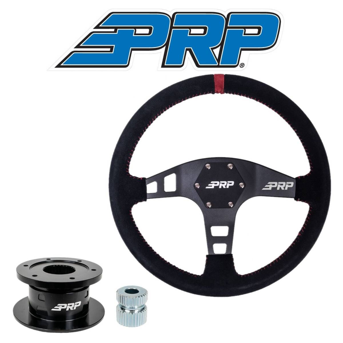 Image of PRP Flat Suede Steering Wheel Red Stripe/Quick Release Hub For Yamaha Viking/YXZ