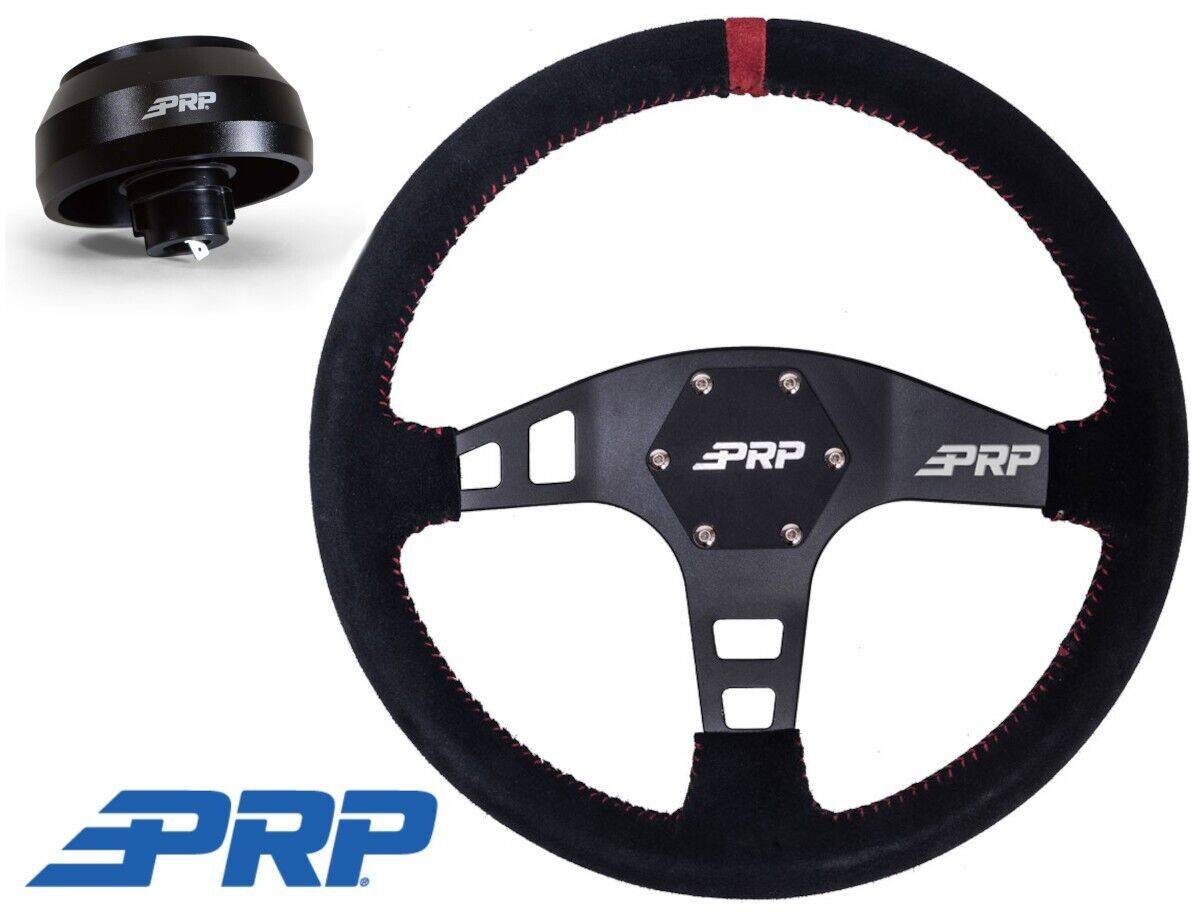 Image of PRP Flat Suede Steering Wheel Red Stripe/Adapter Hub For 2005-2021 Toyota Tacoma