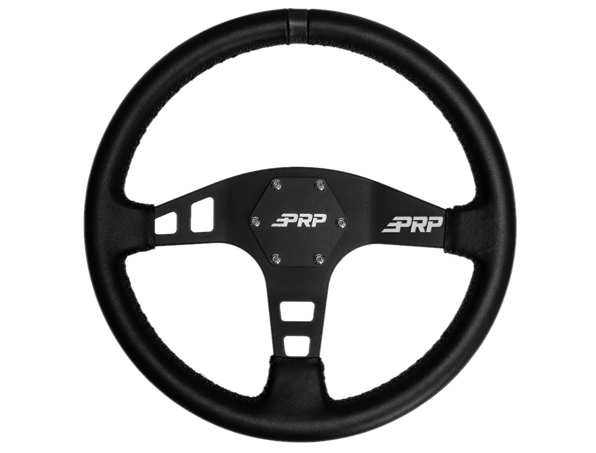 Image of PRP Flat Leather Wheel Black Stripe With UTV Hub Adapter For Polaris/Can-Am