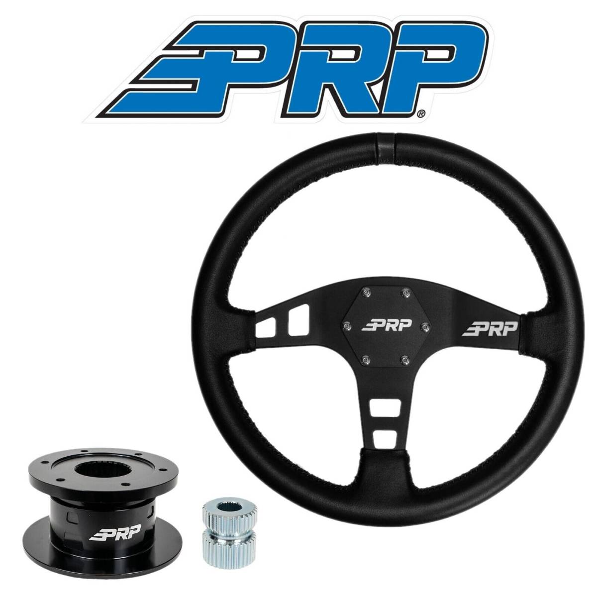 Image of PRP Flat Leather Steering Wheel Black Stripe/Quick Release For Yamaha Viking/YXZ