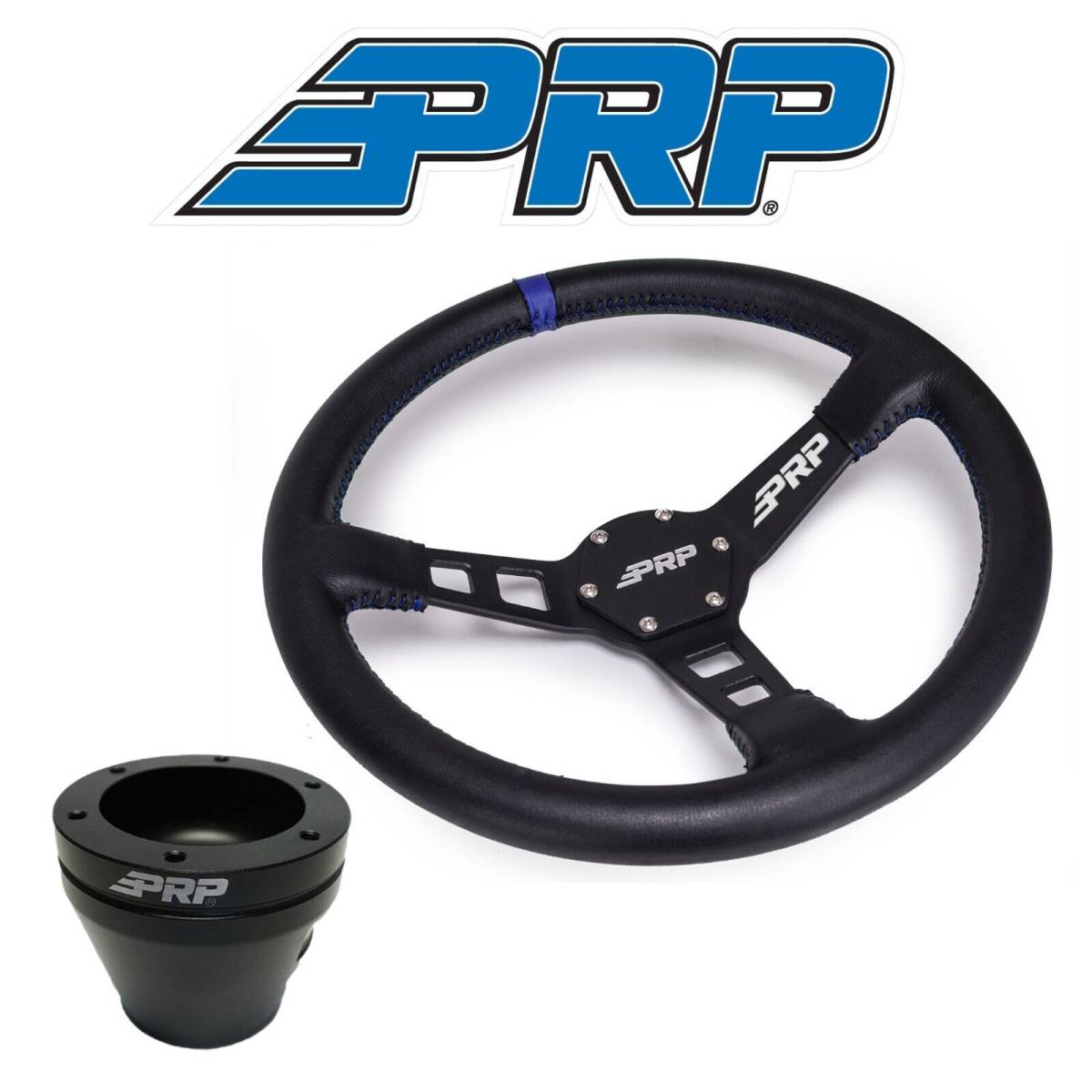Image of PRP Deep Dish Leather Wheel Blue Stripe W/ UTV Hub Adapter For Polaris/Can-Am