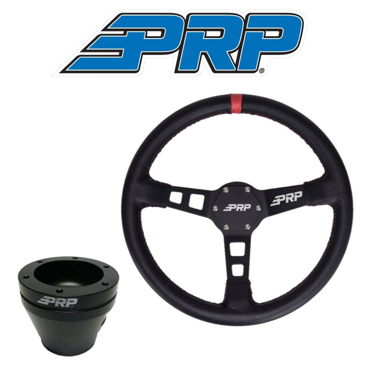 Image of PRP Deep Dish Leather Wheel Red Stripe W/ UTV Hub Adapter For Polaris/Can-Am