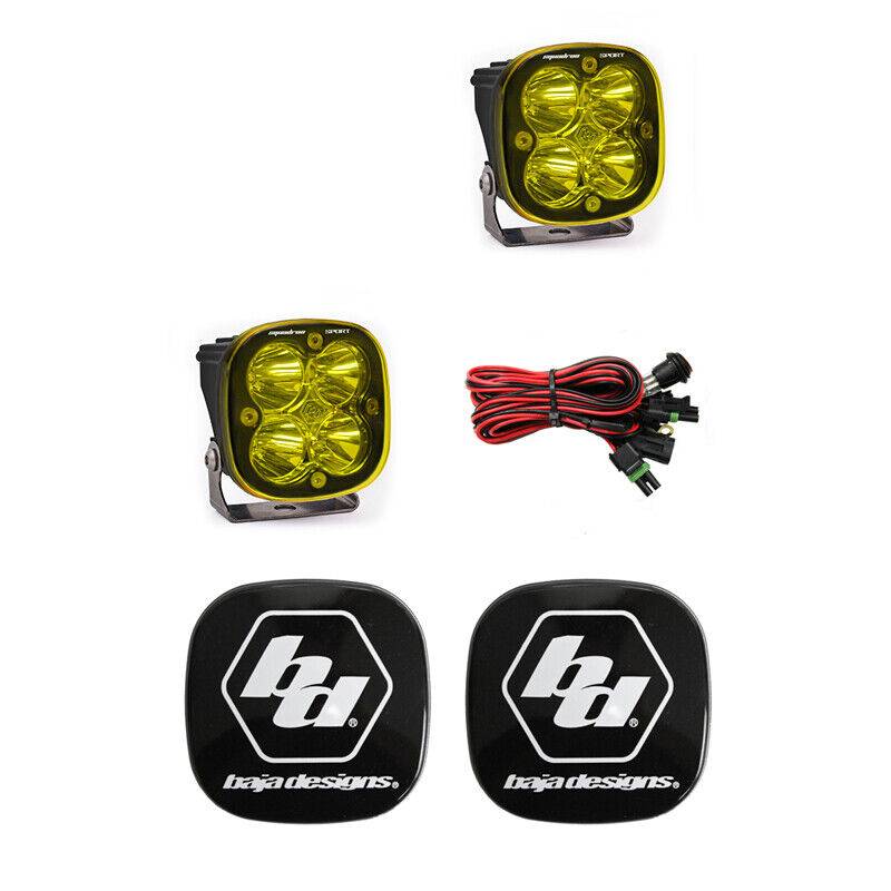 Image of Baja Designs Squadron Sport LED Pair Spot Amber Light Kit & Black Rock Guards