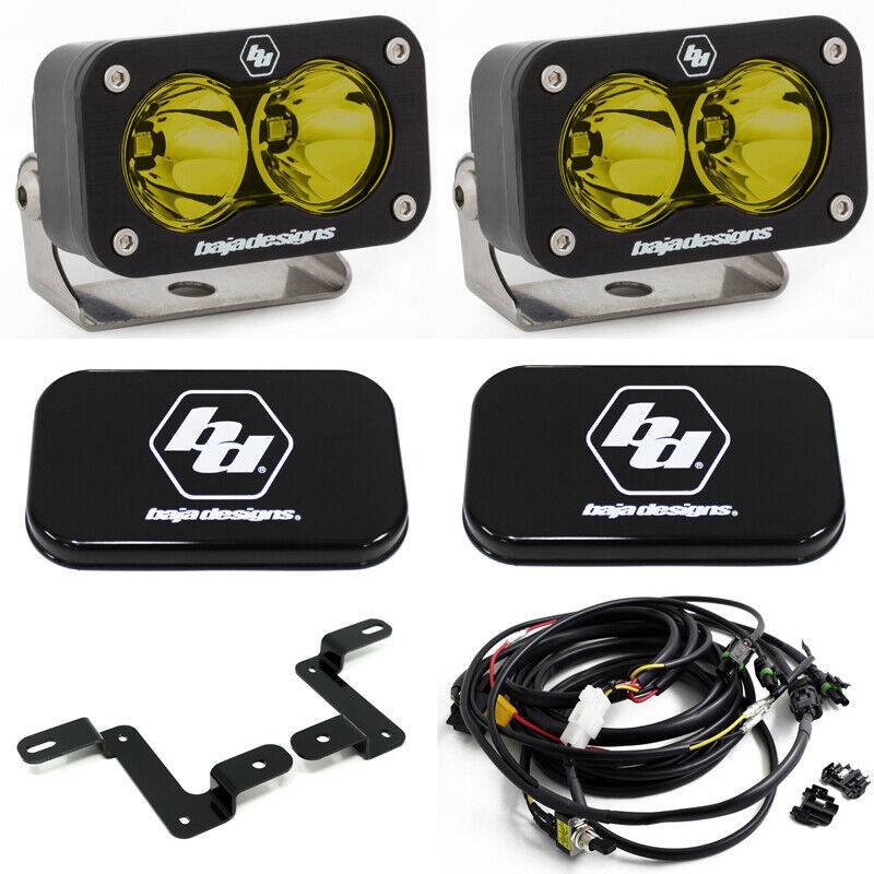 Image of Baja Designs S2 Sport Amber LED Spot Light & Mount Kit For 2018 Jeep Wrangler JL