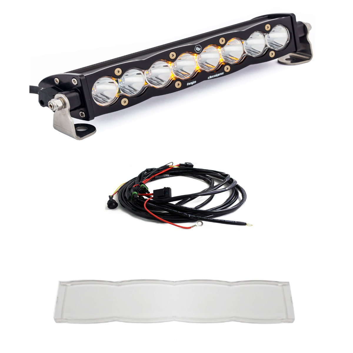 Image of Baja Designs S8 10" Clear LED Spot Light Bar Kit W/ Wiring Harness & Clear Guard