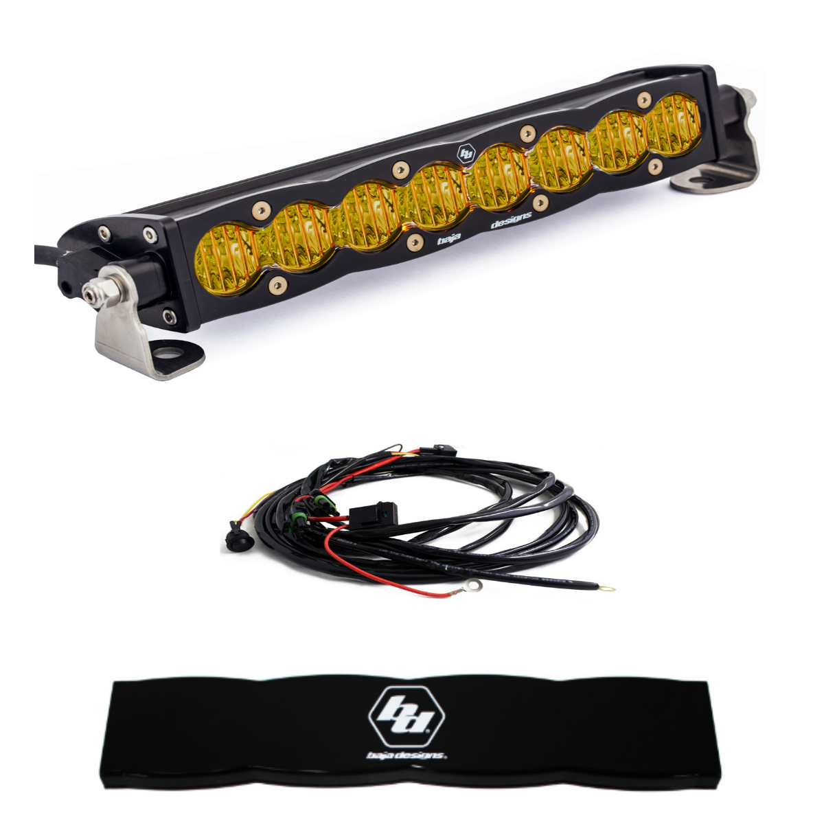 Image of Baja Designs S8 10" Wide Cornering Amber Light Bar W/ Wiring Harness & Guard