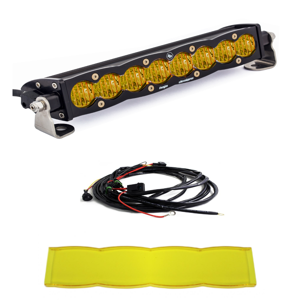 Image of Baja Designs S8 10" Wide Cornering Amber Light Bar W/ Wiring Harness & Guard