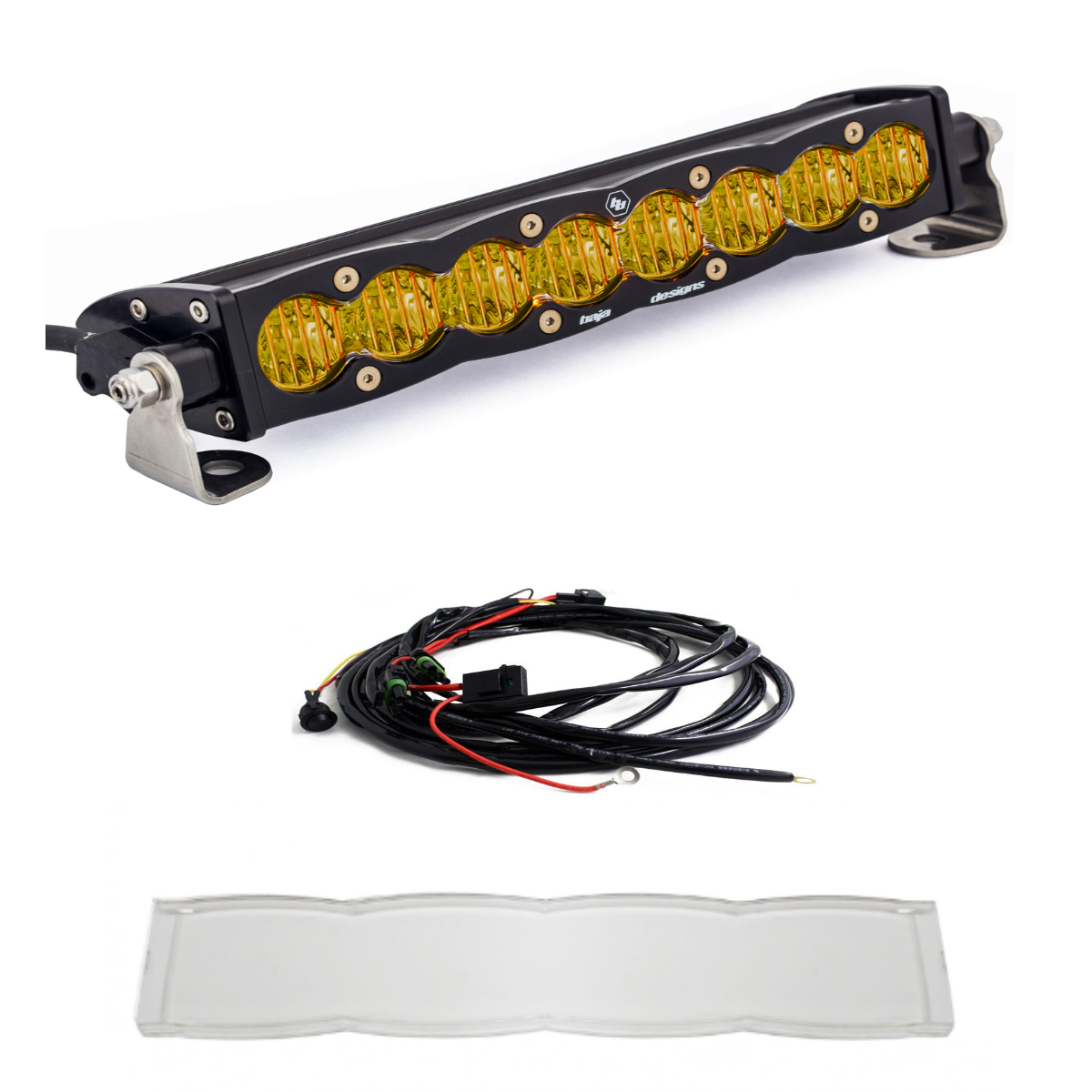 Image of Baja Designs S8 10" Wide Cornering Amber Light Bar W/ Wiring Harness & Guard