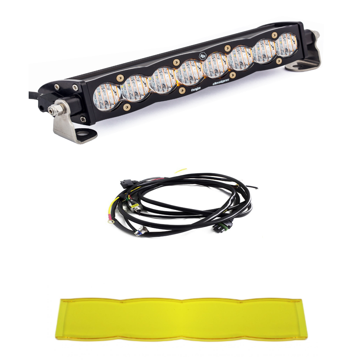 Image of Baja Designs S8 10" Wide Cornering LED Light Bar W/ Wiring Harness & Amber Guard